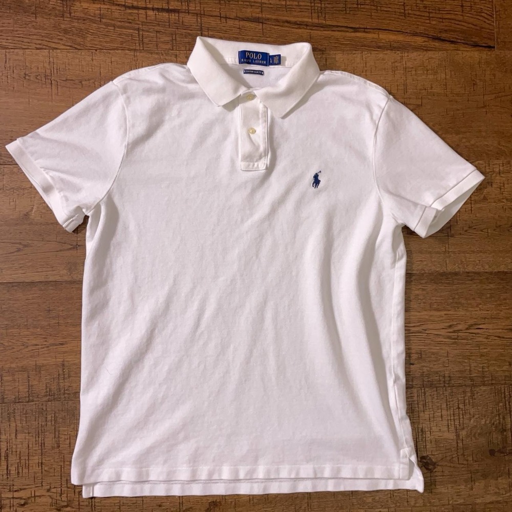 Polo Ralph Lauren Polo Shirt Mens L White Preppy Custom Slim Fit Pique Cotton